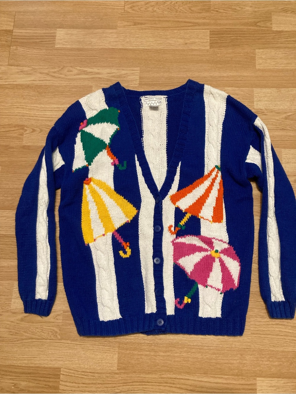 Vintage Hand Knit Sweater Women’s Large Beachy Scene Colourful